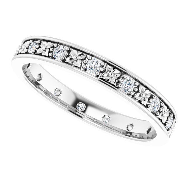 0.30 ct. Round Diamond Eternity Band Floral Design Ring-VIRABYANI